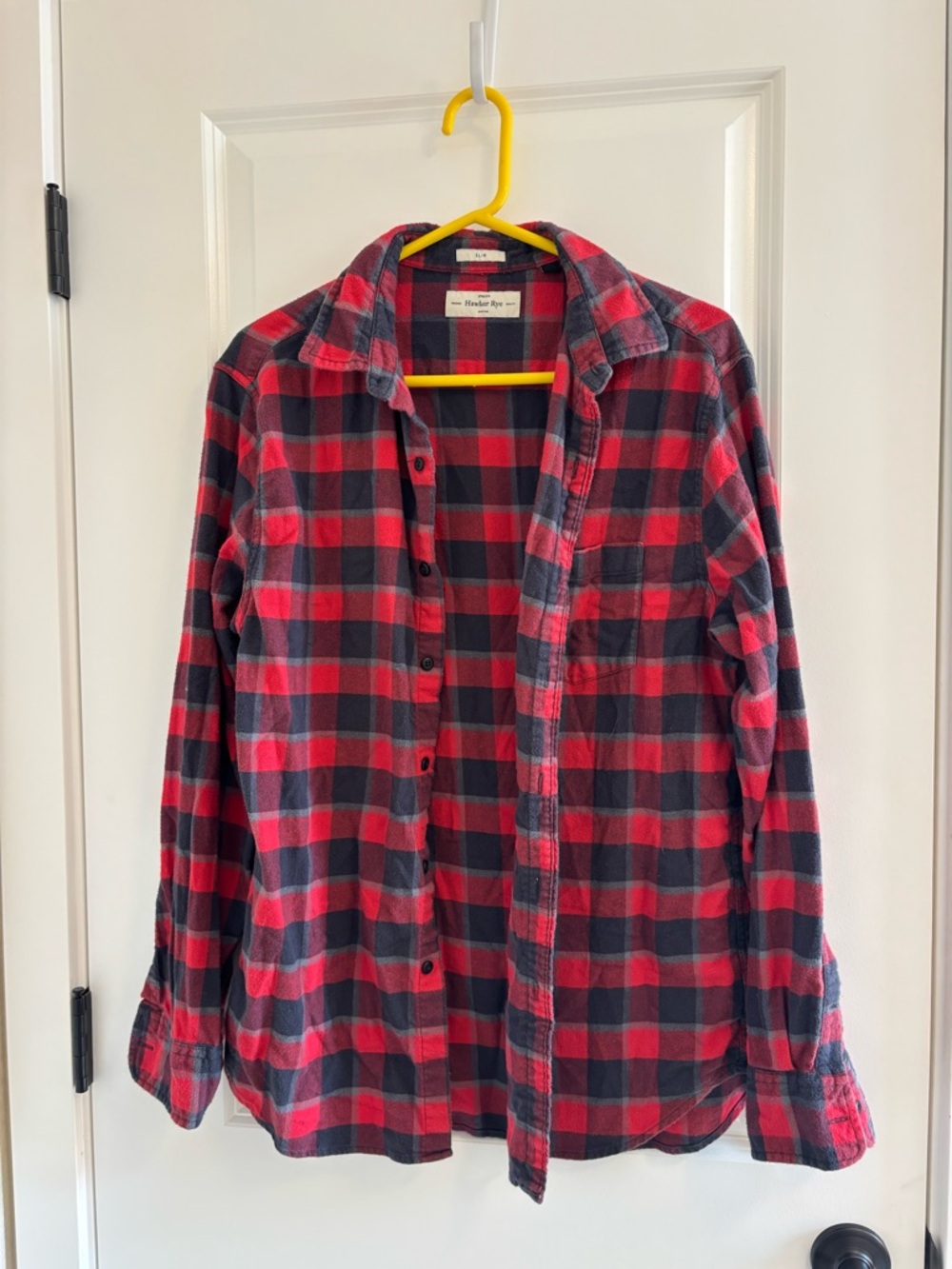 Men's Red and Black Plaid Button-Down Shirt